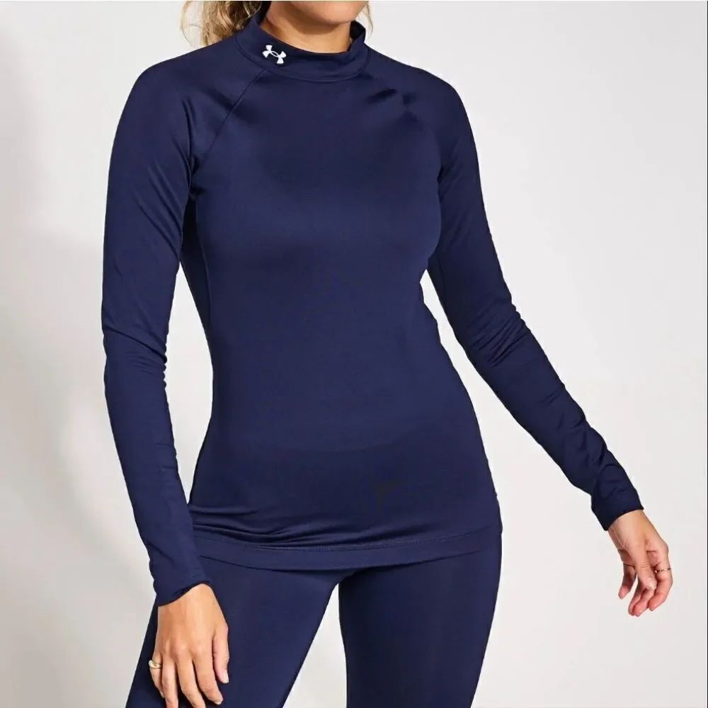Under Armour Midnight Blue Mock Neck Long Sleeve Fitted Top